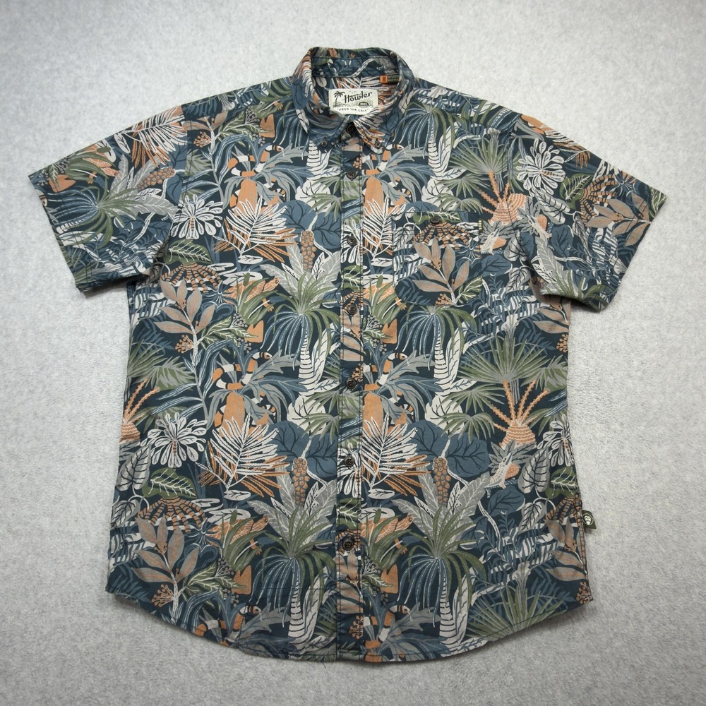 Howler Bros Shirt Mens Medium Blue Glades Hawaiian Tropical Short Sleeve Button